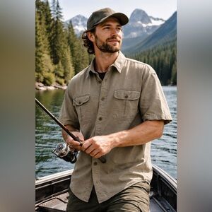 RedHead Khaki Sport-fishing Safari Button-Up Cotton Short Sleeve Shirt. XL